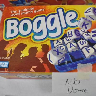 5 Board Games: Penguin Pat's, Boggle, Double 9 Dominoes, Plastic Checkers, More