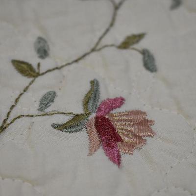 Pillow Sham, Standard Size, Cream Floral Quilted & Embroidered. BH&G 