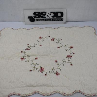Pillow Sham, Standard Size, Cream Floral Quilted & Embroidered. BH&G 