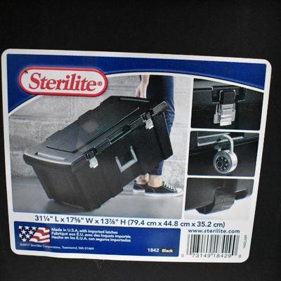 Sterilite Footlocker Black. 31x17x13, New but with some warehouse scratching
