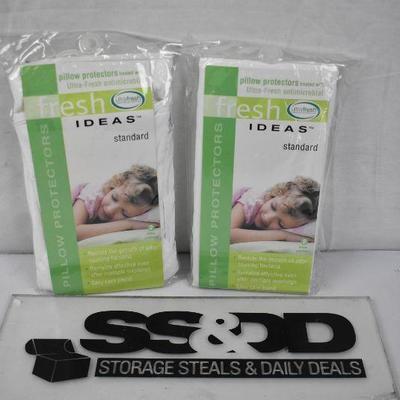 Qty 2 Fresh Ideas Ultra Fresh - Antimicrobial Pillow Protectors, 4 Total - New