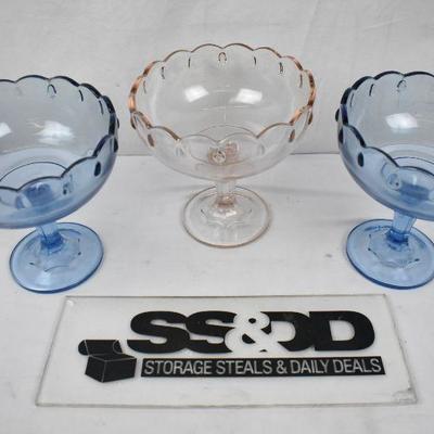 3 Vintage Glass Fruit Bowls: 1 Pastel Pink 2 Pastel Blue