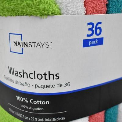 Mainstays Cotton Washcloth Bundle Collection, 36 Pack - New