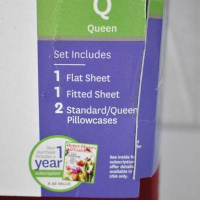 Queen Size Sheet Set by BH&G 300TC 100% Cotton, Rose Wine - New