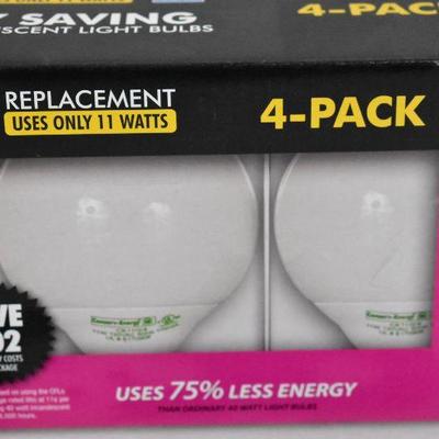 G25 Globe Light Bulbs 40W Replacement, Uses only 11 watts, 4-pack - New