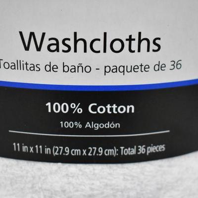 Mainstays Cotton Washcloth Collection, 36-Pack, White - New