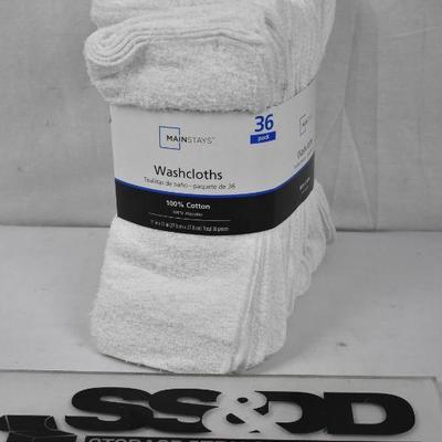Mainstays Cotton Washcloth Collection 36 Pack White New