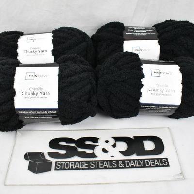 Chenille 4 pack Chunky Yarn by Mainstays, Black - New
