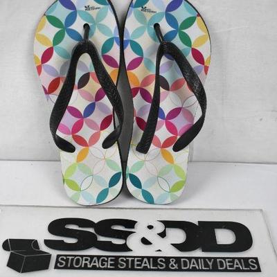 Flip Flops with COlorful Design by Erin Condren. Size Med, approx 8-10 Women's
