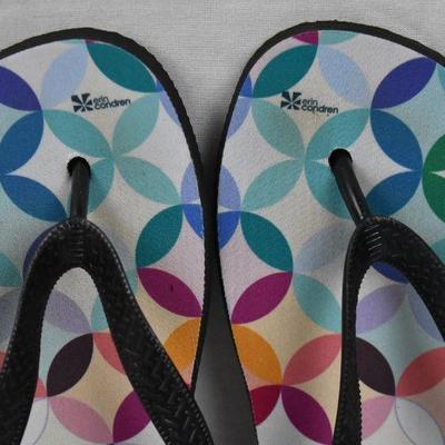 Flip Flops with COlorful Design by Erin Condren. Size Med, approx 8-10 Women's