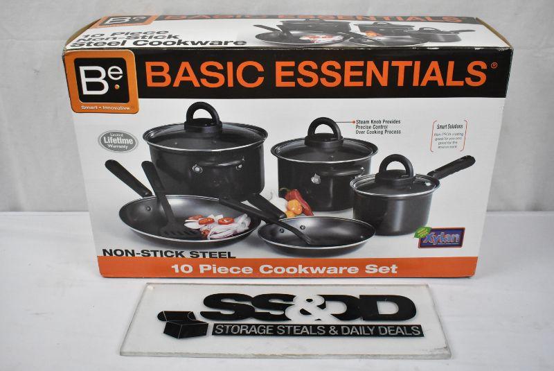 Basic Essentials 10 pc NonStick Steel Cookware Set New