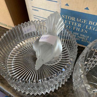 Lot 305. 2 crystal bowls, glass pitcher, glass bird
