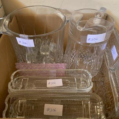 Lot 306 Variety of glass and crystal items ice bucket, pitcher, tray