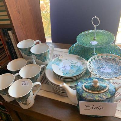 Lot 366. Teapot, cups, candy dish 
