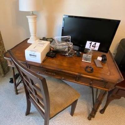 LOT#14B2: Desk, Chair Monitor & Contents