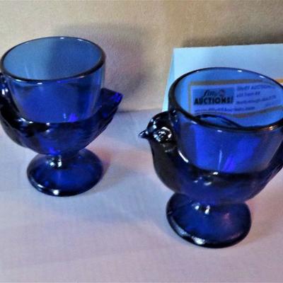 Cobalt French Blue Egg Cups (2) France Footed Glass Pair