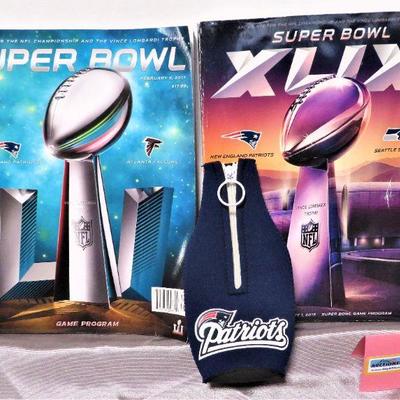 New England Patriots Super Bowl Game Programs 2015 & 2017, Bottle Cooler LOT