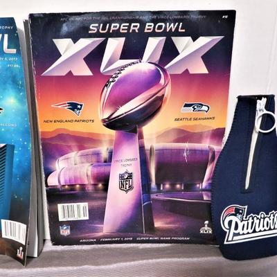New England Patriots Super Bowl Game Programs 2015 & 2017, Bottle Cooler LOT