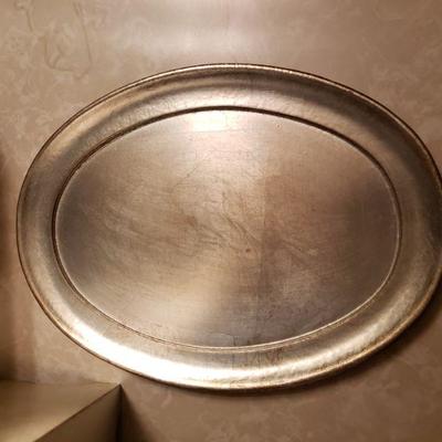 Lot 45: Silver Wood Trash Can, Kleenex Box & Tray -- Made in Italy
