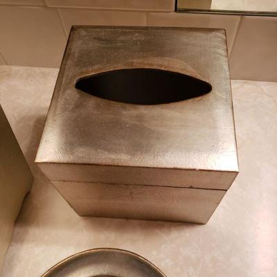 Lot 45: Silver Wood Trash Can, Kleenex Box & Tray -- Made in Italy