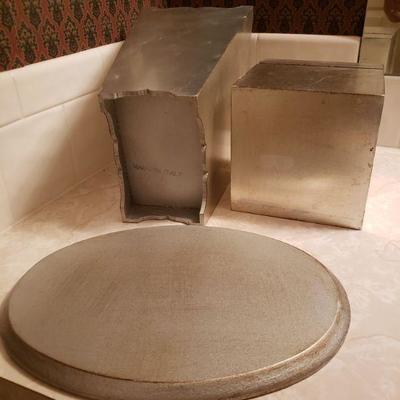 Lot 45: Silver Wood Trash Can, Kleenex Box & Tray -- Made in Italy
