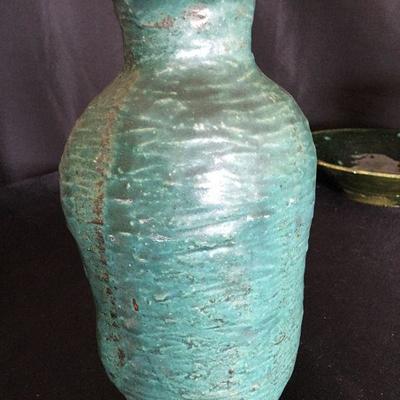 Lot of 3 Green Studio Art Pottery Pcs and Vintage Vase Lot # 109