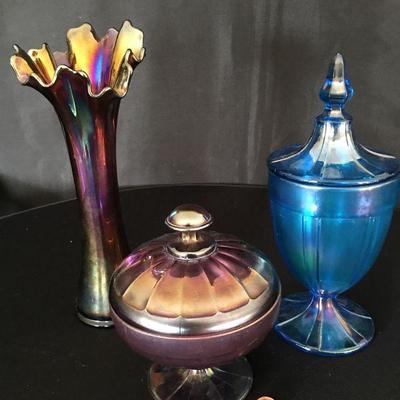 Antique Fenton Candy Dish & Art Glass Vase Lot of 3 Lot # 111j