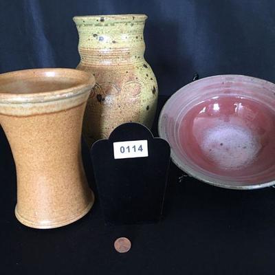 Lot of 3 Pcs Studio Pottery Some Signed No Chips Lot # 114