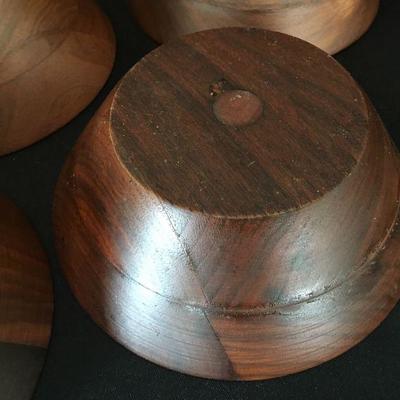 Set of 7 Vintage Wooden Salad Bowl & Utensils Late 1960's Lot # 115