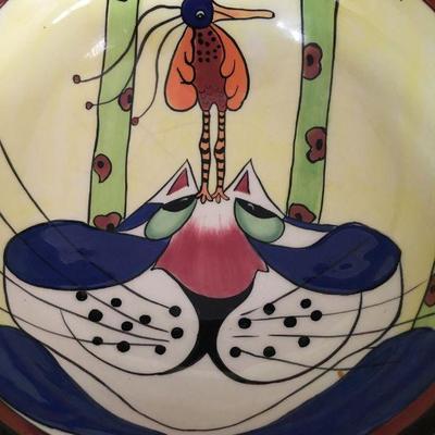 Decorative Hand- Painted Vintage Cat Salad Bowl Signed Lynda Parneellee for SWAK Lot # 116