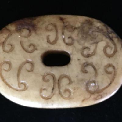 Chinese Warring States Mutton Fat Jade Buckle 20th C. reproduction 3.25"W