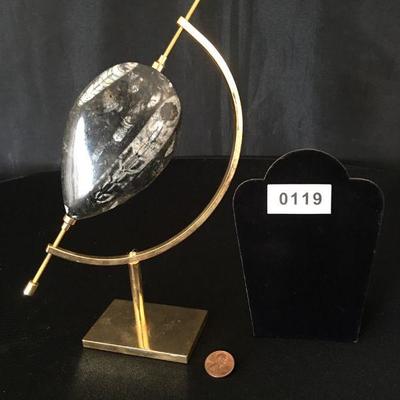 Mounted & Polished Orthoceras Fossil on Brass Stand 9"H Lot # 119