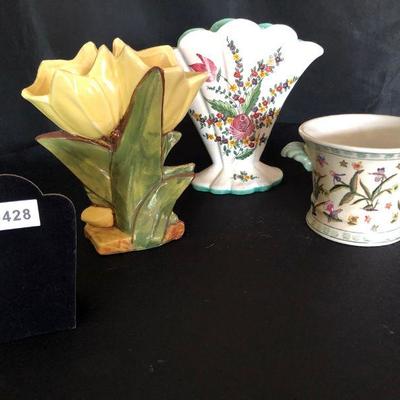 Lot of 3 Flower Vases & Cache Pot Including McCoy Lot # 428