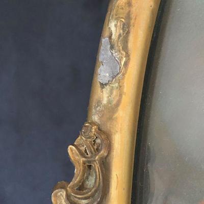 Pair Framed Brass Convex Glass Hand Tinted Portraits Early 20th C. Likely Wedding Portraits Lot # 427