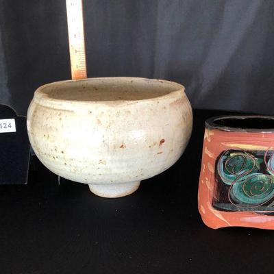 Lot of 2 WAA Signed Studio Pottery Pieces Bowl & Vase Lot # 424