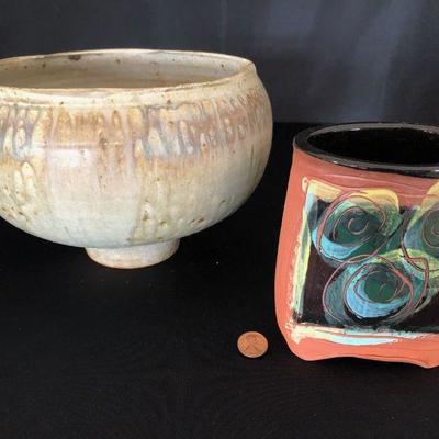 Lot of 2 WAA Signed Studio Pottery Pieces Bowl & Vase Lot # 424