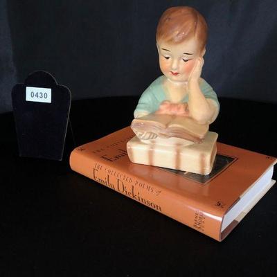 Single Bookend Boy Reading Book w/ Emily Dickinson Poems Lot # 430