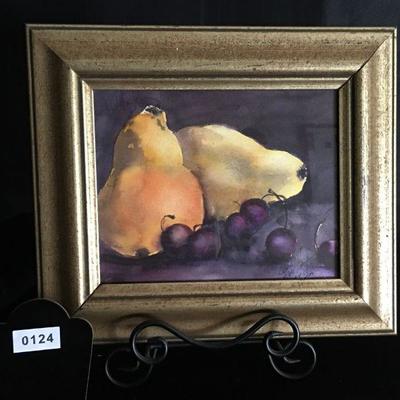 Charming little Original Watercolor Still Life Pears and Grapes Ann Horton  #124