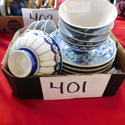 Lot 401 blue and white soup bowls