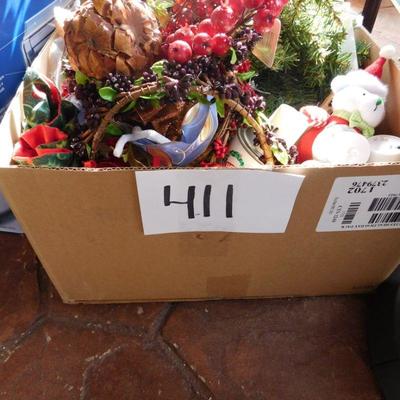  Lot 411 box with variety of Christmas related decorations