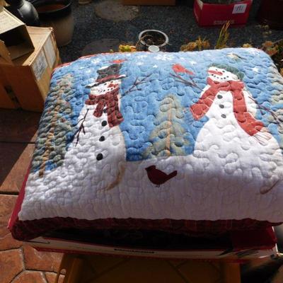 Lot 412 box with three blankets and one snowman pillow