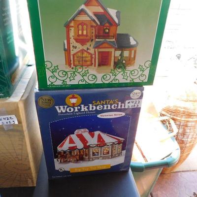 Lot 423 2 porcelain holiday light up houses and one set of stone step