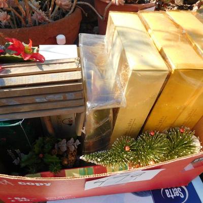 Lot 479 Christmas tree decorations and box of pine cones