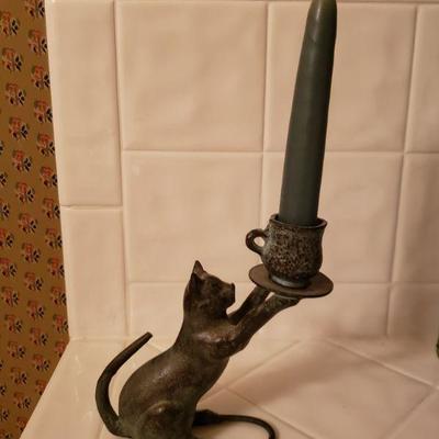 Lot 202: Small Bronze Cat Candleholder 