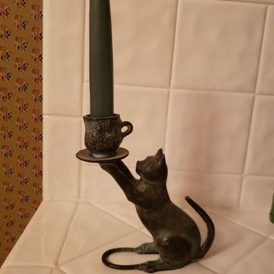 Lot 202: Small Bronze Cat Candleholder 
