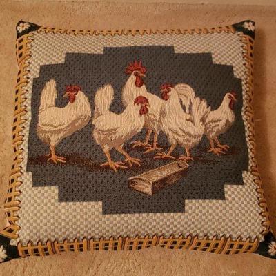 Lot 207: Roosters Decorative Pillow 