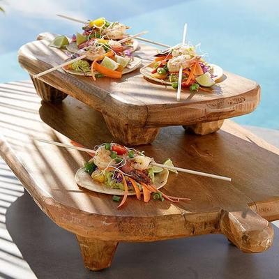 POTTERY BARN blonde mango wood paddle pedestal cheese board