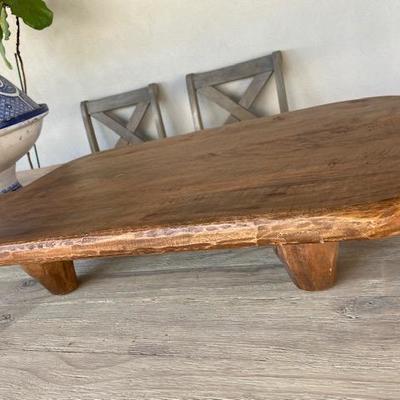 POTTERY BARN blonde mango wood paddle pedestal cheese board