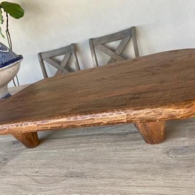 POTTERY BARN blonde mango wood paddle pedestal cheese board