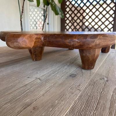 POTTERY BARN blonde mango wood paddle pedestal cheese board